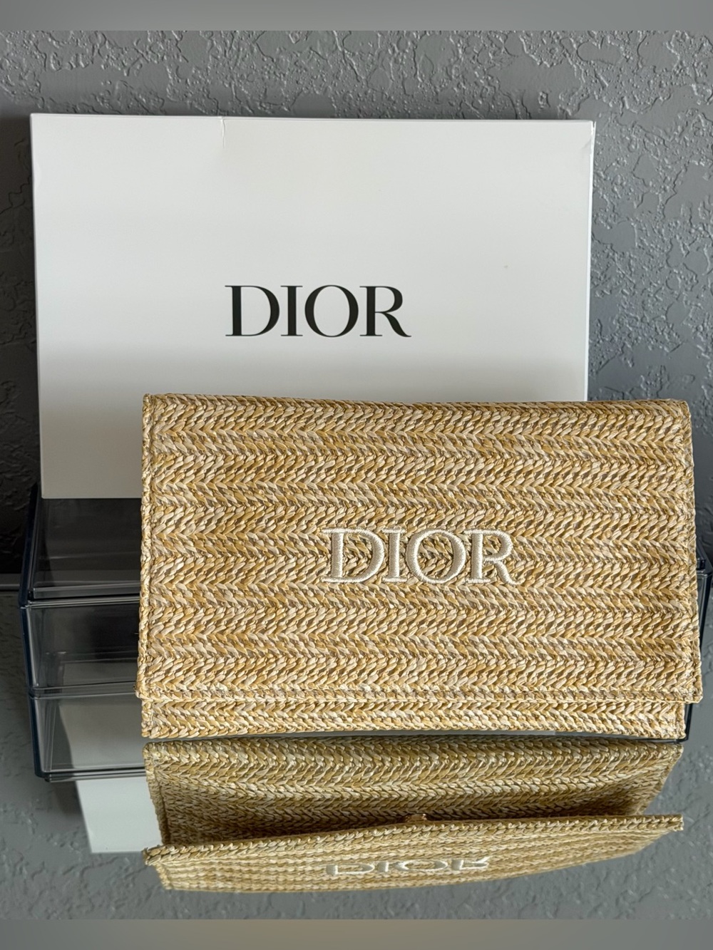 Brand New Woven Dior Embroidered Logo Clutch with Box